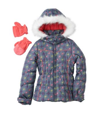 London Fog® Girls' 7-16 Grey Print Bubble Jacket