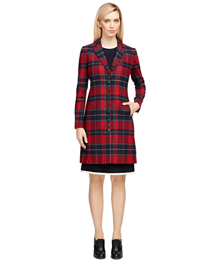 Women's Wool Red and Navy Blue Tartan Coat | Brooks Brothers