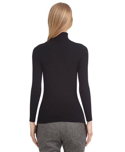 Women's Black Fleece Navy Blue Ribbed Turtleneck Sweater