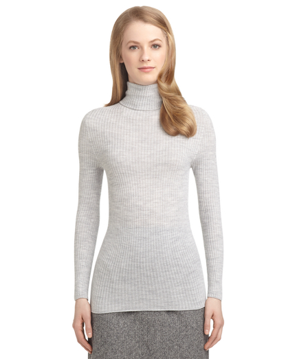 Women's Black Fleece Light Grey Ribbed Turtleneck Sweater