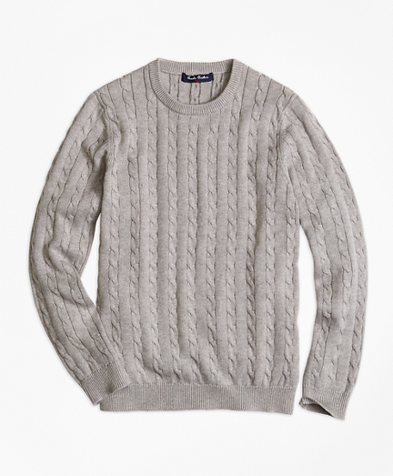 Boys' Grey Crewneck Cable Sweater | Brooks Brothers