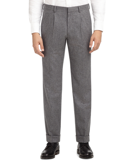 GREY FLANNEL FRONT PLEAT TROUSERS - Brooks Brothers