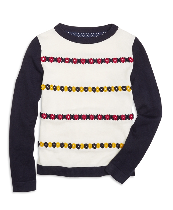 Girls' Cotton XO Embroidered Boatneck Sweater | Brooks Brothers
