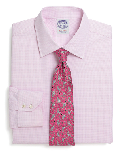 All Cotton Extra Slim Fit Textured Mini Check Luxury Dress Shirt Pink