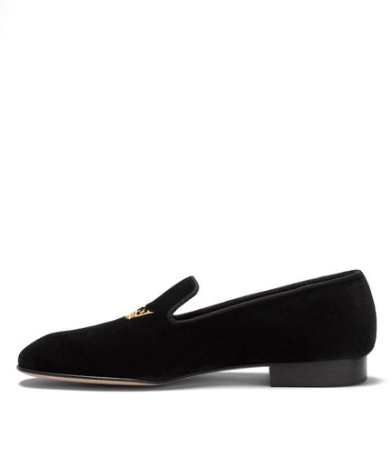 Men's Black Velvet Crown Slippers | Brooks Brothers