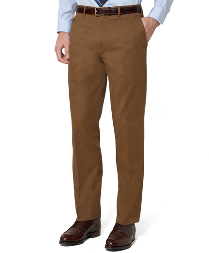 Fitzgerald Fit Plain Front Cotton Twill Trousers   Brooks Brothers