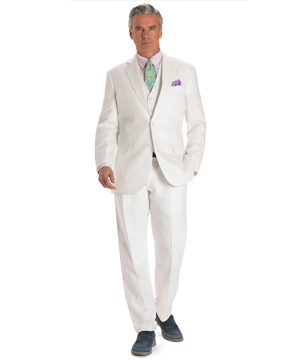 Madison Fit Linen Solid Suit with Vest - Brooks Brothers
