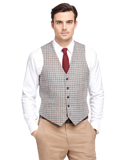 Men's Grey Tattersall Vest | Brooks Brothers