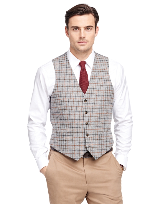 Men's Grey Tattersall Vest | Brooks Brothers