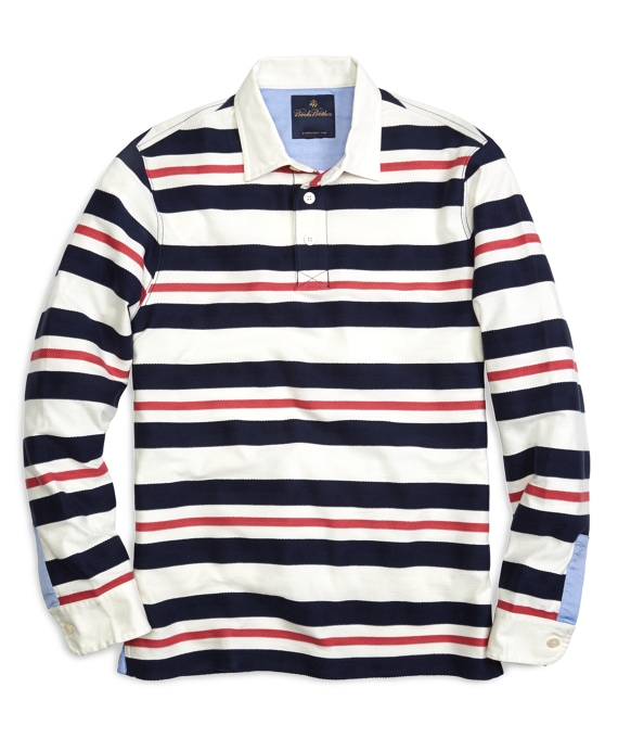 Men's Textured Yarn-Dyed Stripe Rugby Shirt