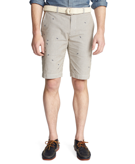 Ant Embroidered Seersucker Bermuda Shorts   Brooks Brothers