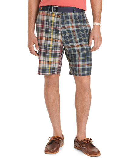 Plain Front Four Panel Madras Shorts   Brooks Brothers