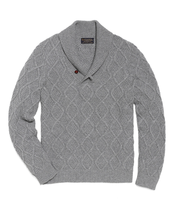 Cashmere Aran Cable Knit Shawl Sweater - Brooks Brothers