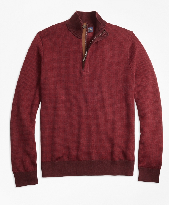Supima® Cotton Cashmere Houndstooth Half-Zip Sweater - Brooks Brothers
