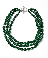 Green Three Row Nugget Torsade Necklace 