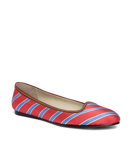 Women's Coral and Blue Silk Tie Striped Ballet Flats | Brooks Brothers