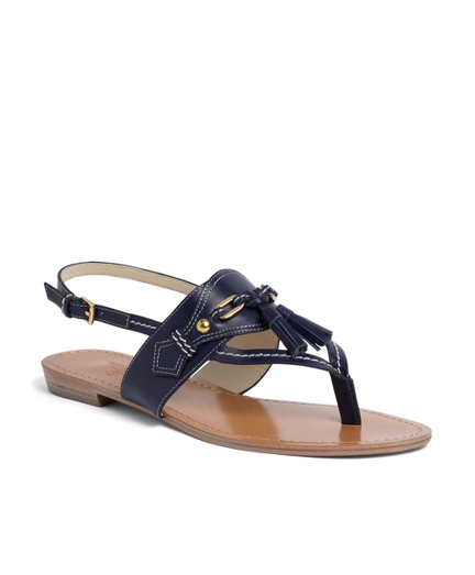 Women's Navy Blue Spectator Calfskin Sandals | Brooks Brothers