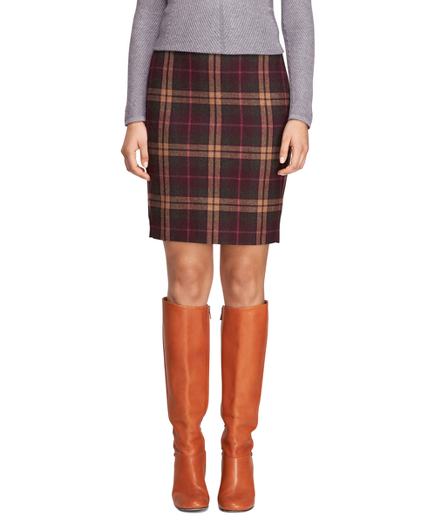 Women's Wool Burgundy Plaid Pencil Skirt | Brooks Brothers