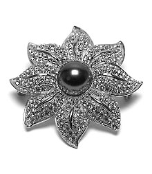 Pave Flower Pearl Pin