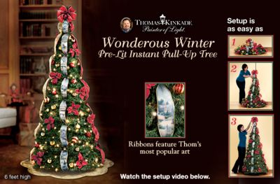 Thomas Kinkade Pre Lit Pull Up Christmas Tree Wondrous Winter