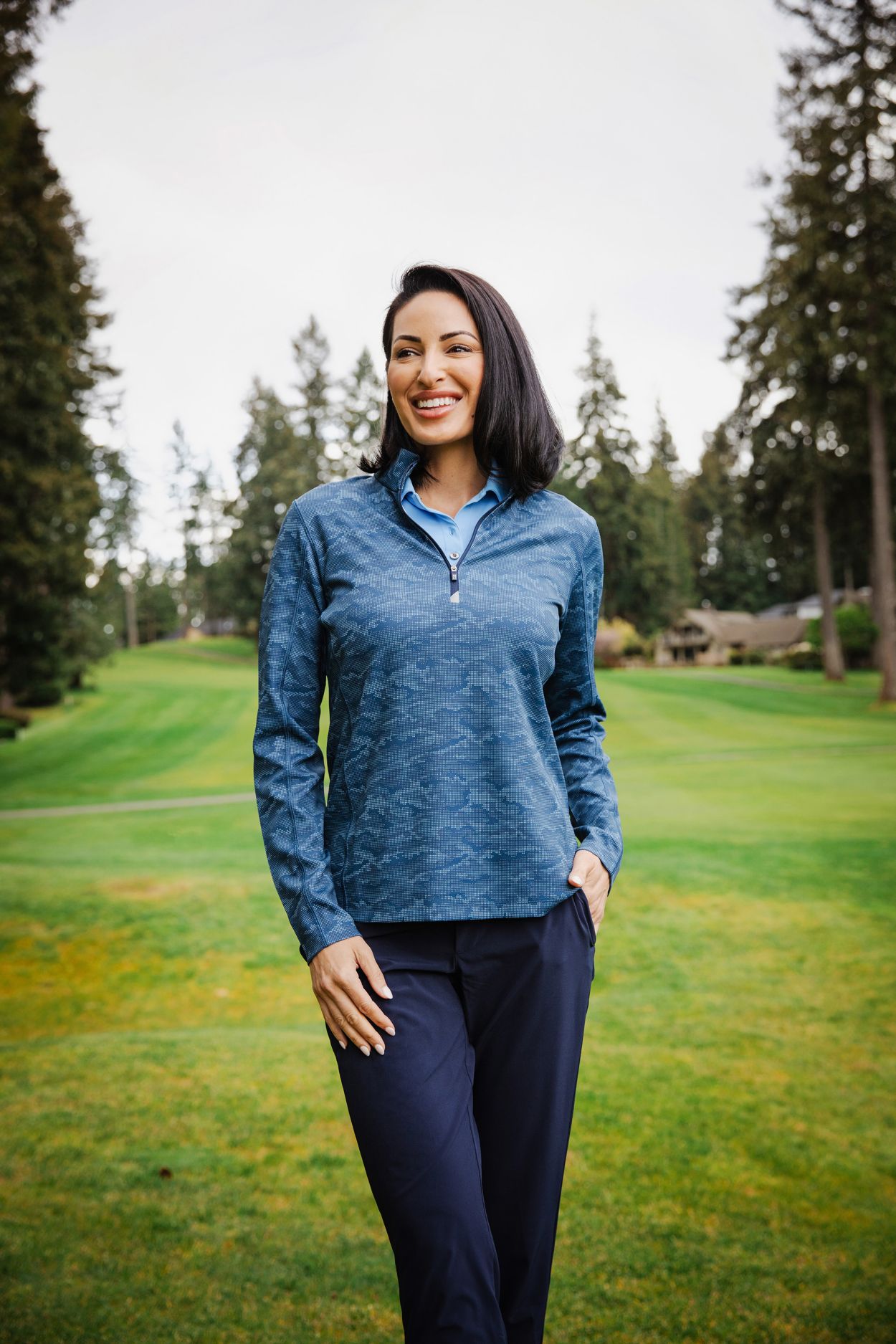Cutter & Buck Traverse Recycled Stretch Camo Print Womens Quarter Zip