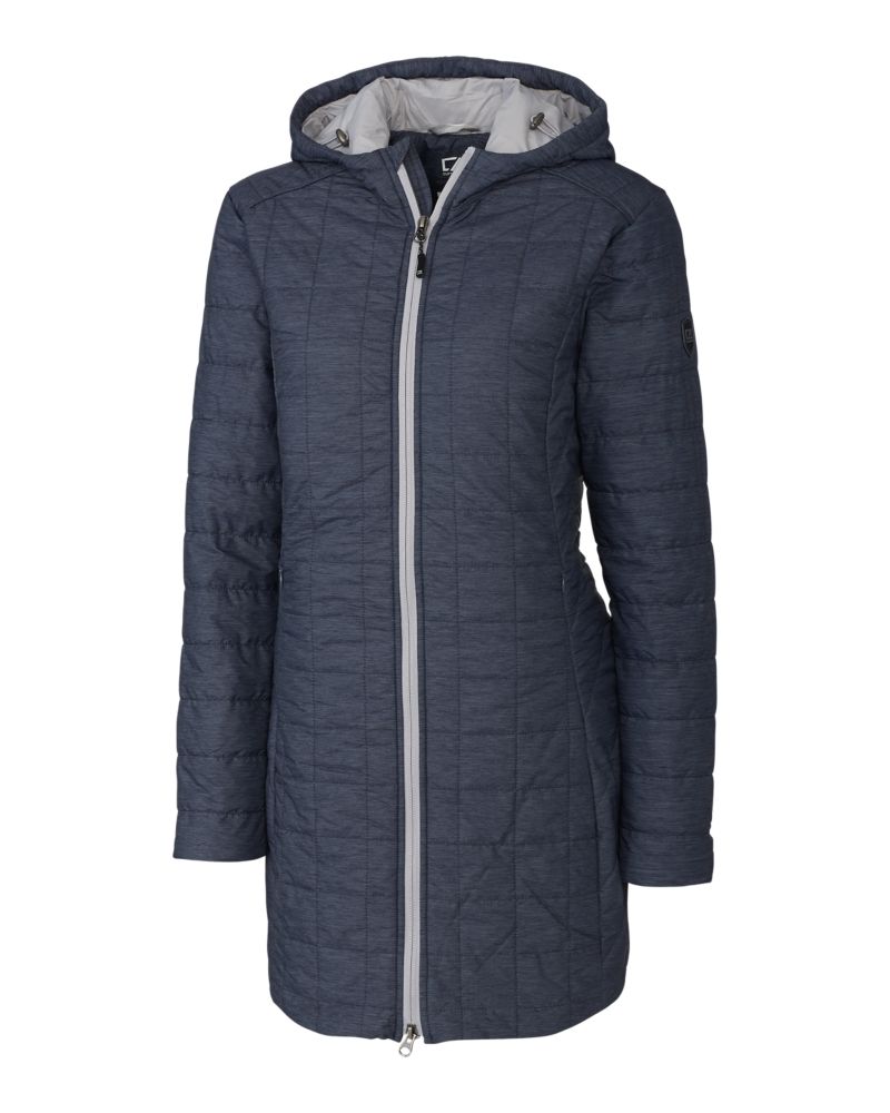 Cutter & Buck Rainier Recycled Insulated Puffer Womens Full Zip Hooded Long Coat 36