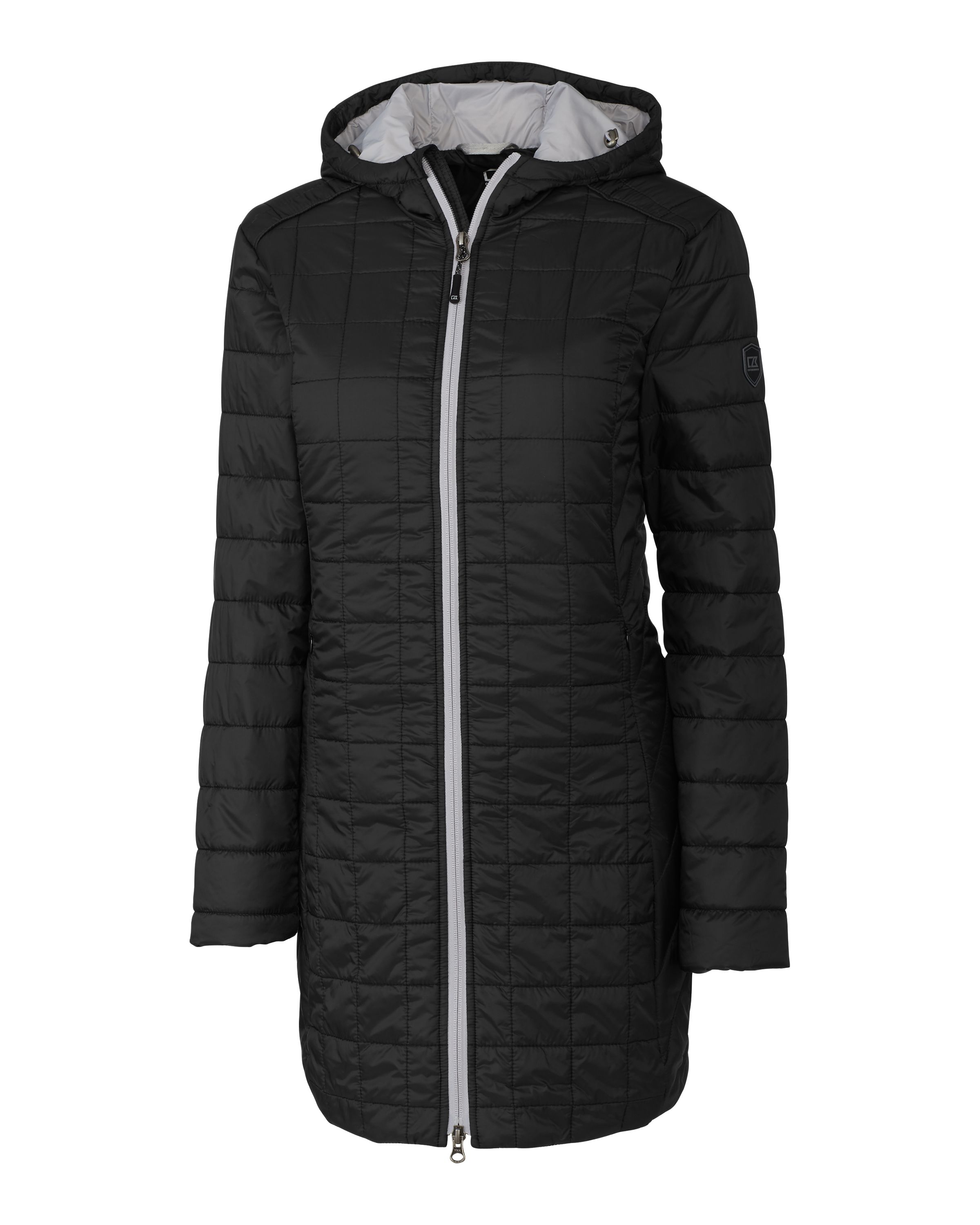 Cutter & Buck Rainier Recycled Insulated Puffer Womens Full Zip Hooded Long Coat 34