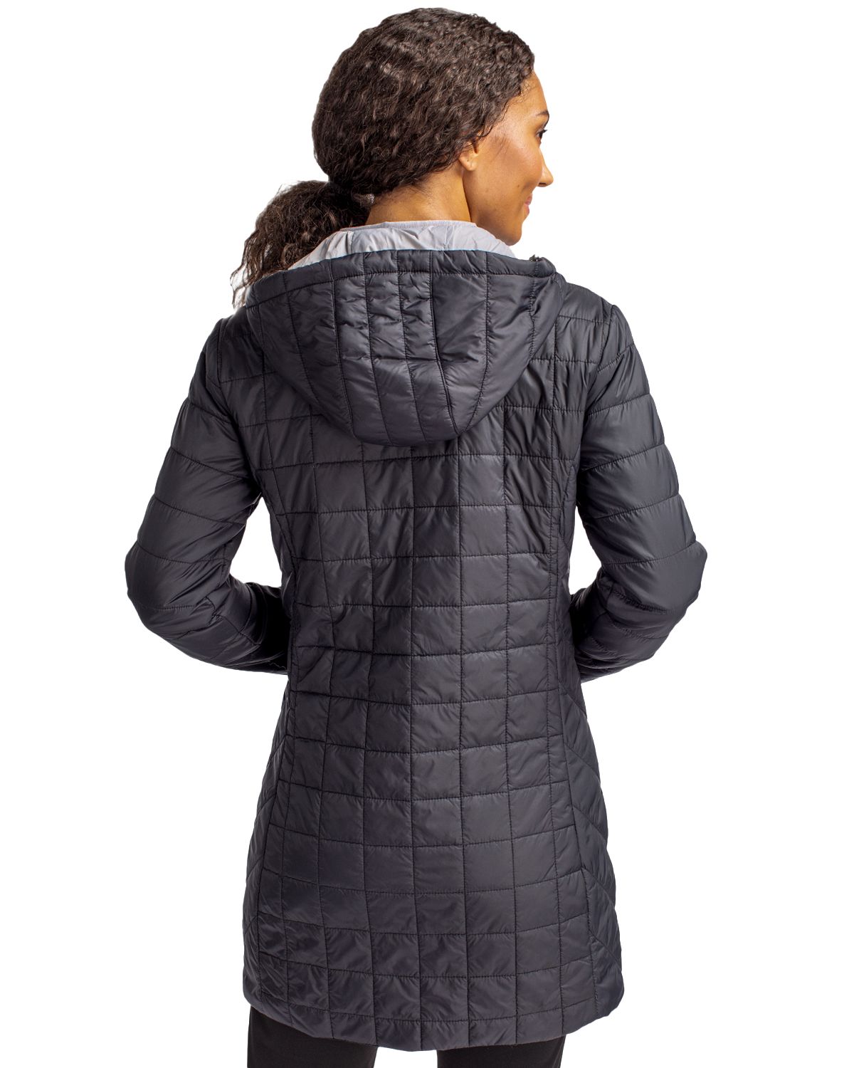Cutter & Buck Rainier Recycled Insulated Puffer Womens Full Zip Hooded Long Coat 61