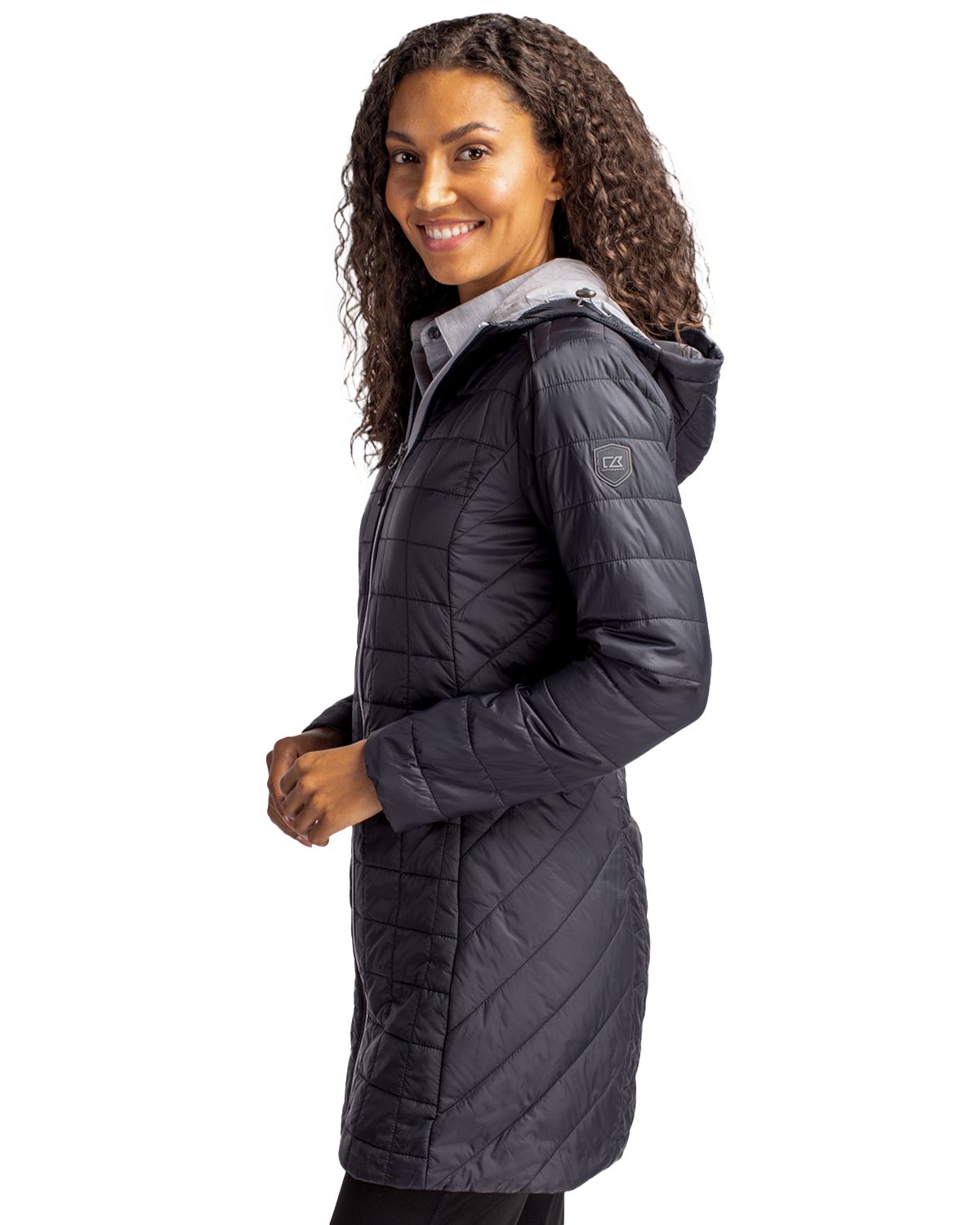 Cutter & Buck Rainier Recycled Insulated Puffer Womens Full Zip Hooded Long Coat 62