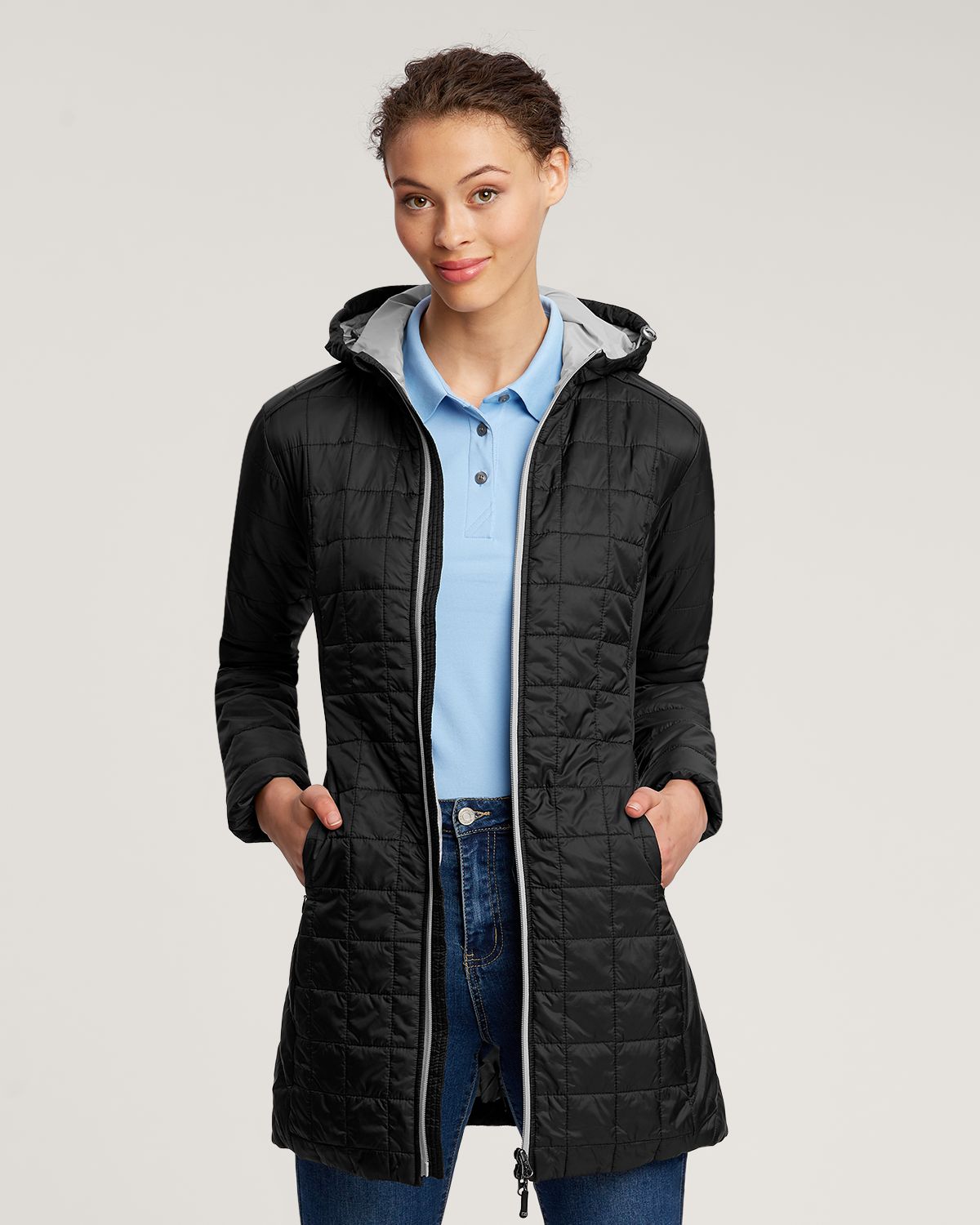 Cutter & Buck Rainier Recycled Insulated Puffer Womens Full Zip Hooded Long Coat 42