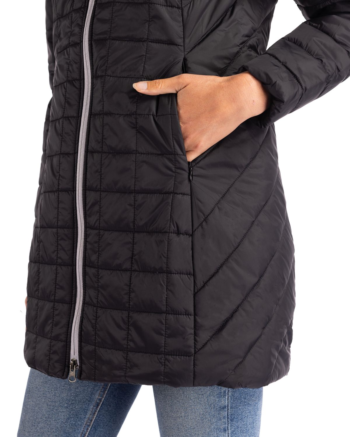 Cutter & Buck Rainier Recycled Insulated Puffer Womens Full Zip Hooded Long Coat 47
