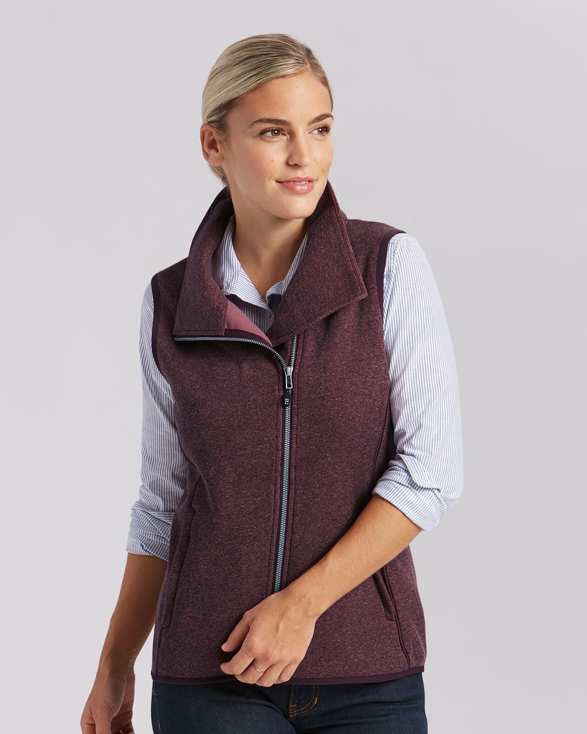 Cutter & Buck Mainsail Sweater-Knit Womens Full Zip Asymmetrical Vest 120