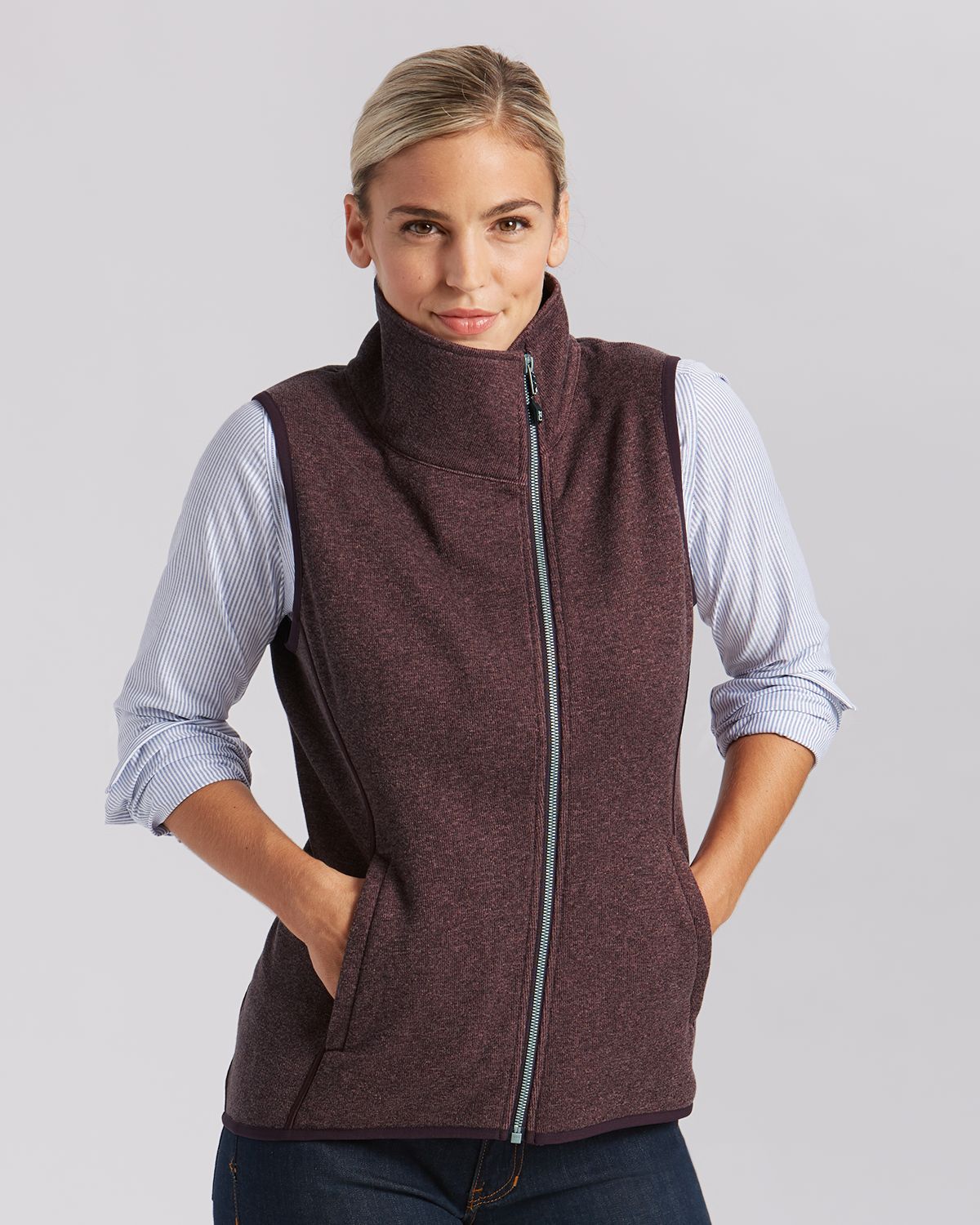 Cutter & Buck Mainsail Sweater-Knit Womens Full Zip Asymmetrical Vest 124