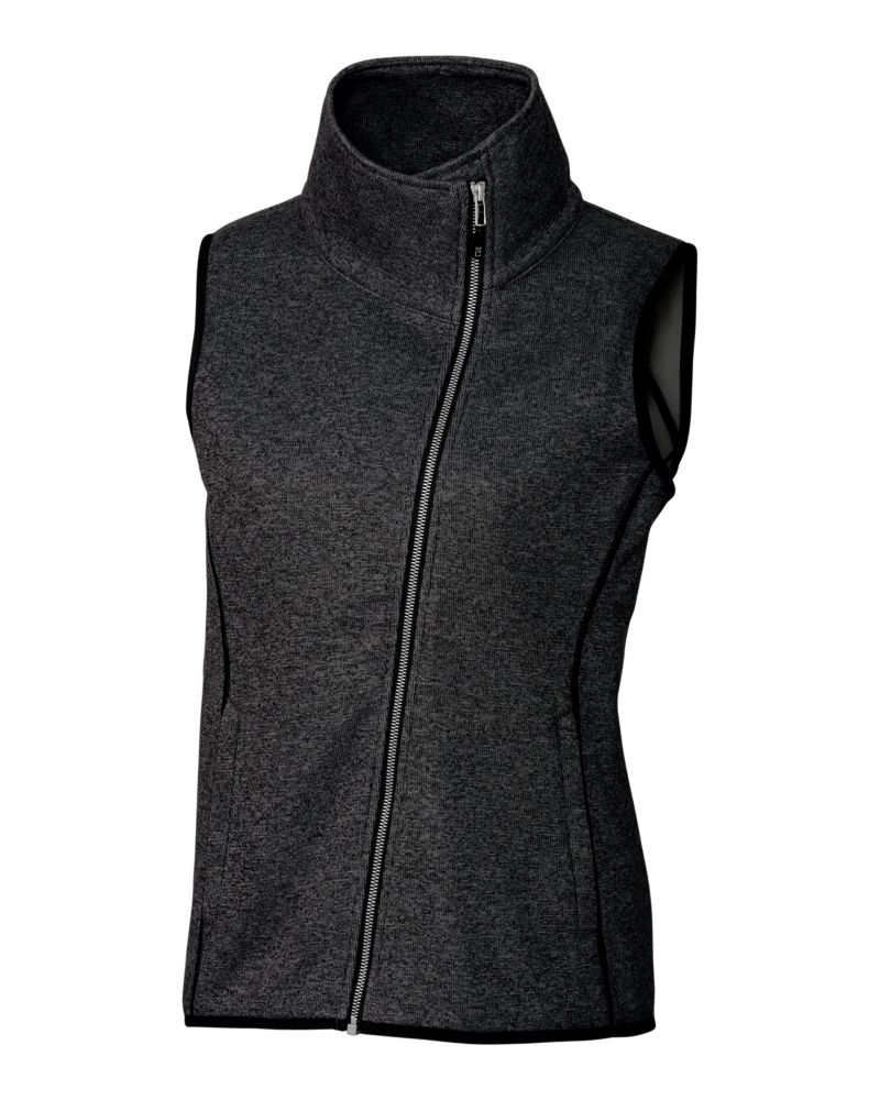 Cutter & Buck Mainsail Sweater-Knit Womens Full Zip Asymmetrical Vest 128