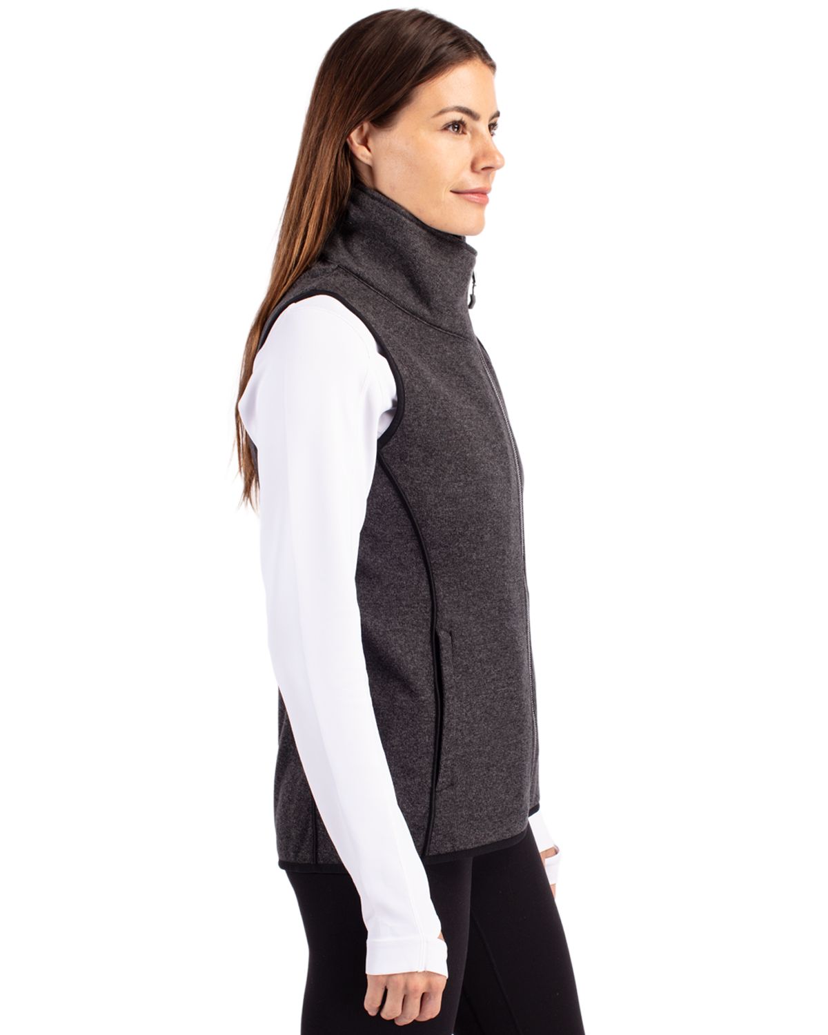 Cutter & Buck Mainsail Sweater-Knit Womens Full Zip Asymmetrical Vest 131