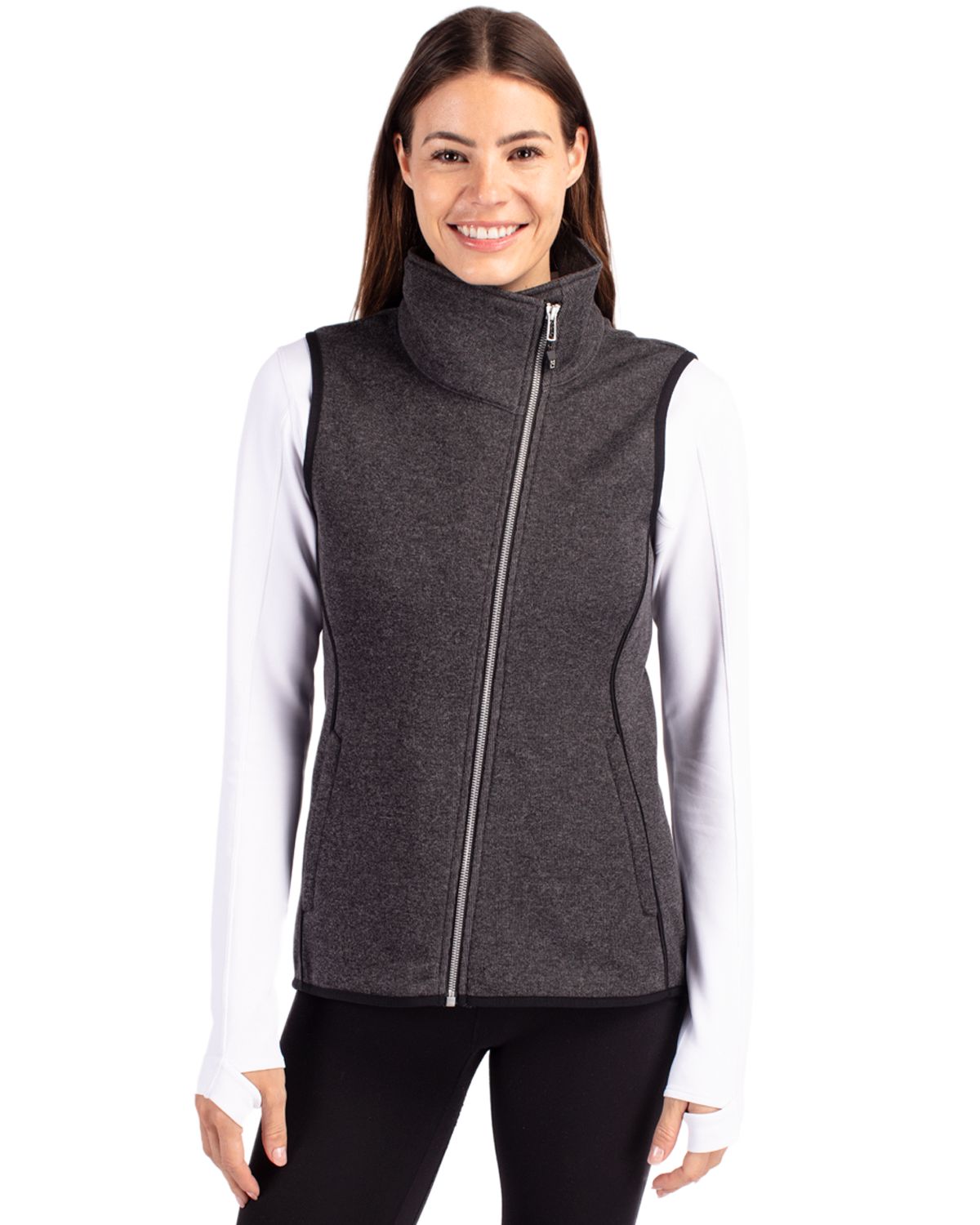 Cutter & Buck Mainsail Sweater-Knit Womens Full Zip Asymmetrical Vest 129