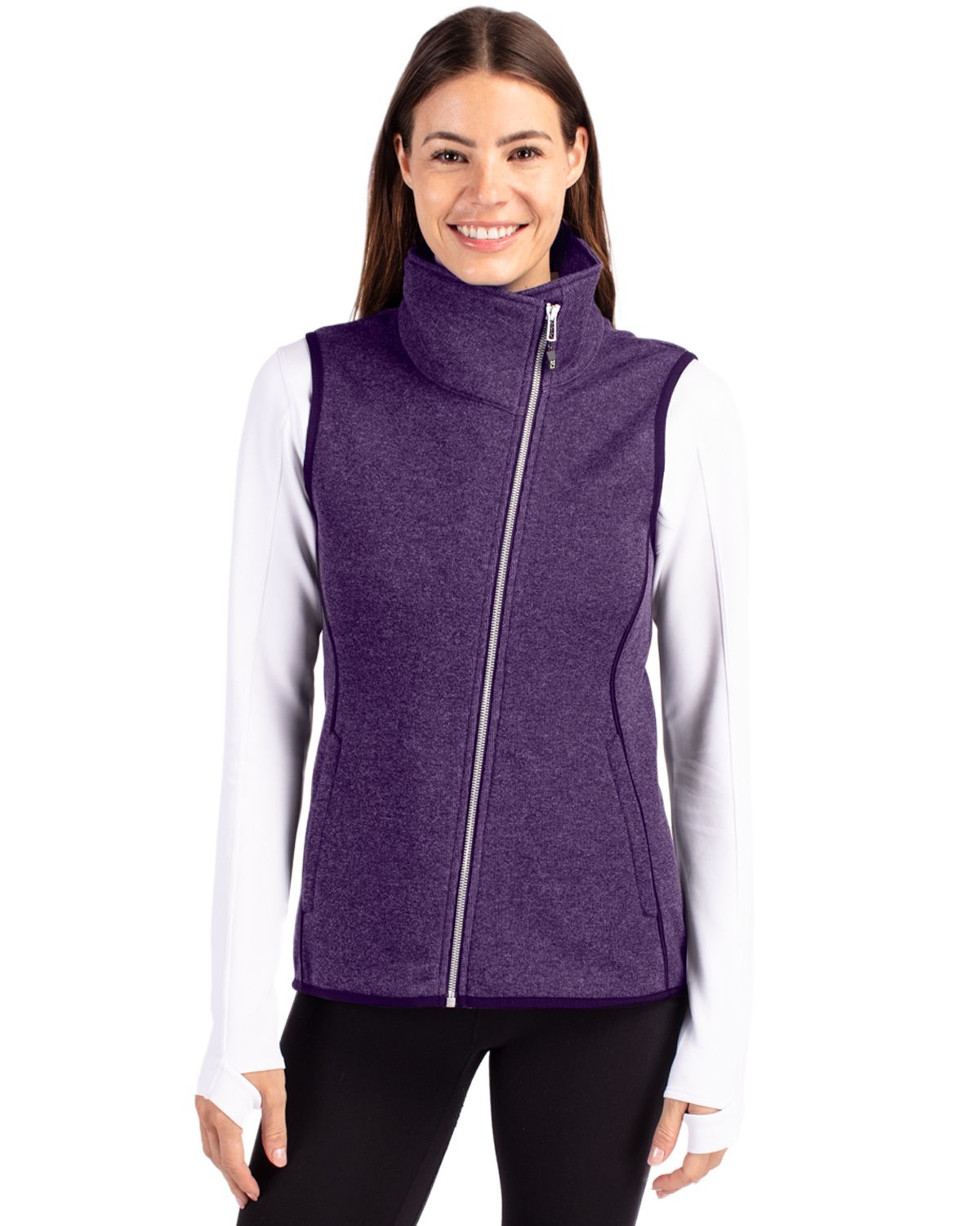 Cutter & Buck Mainsail Sweater-Knit Womens Full Zip Asymmetrical Vest 132