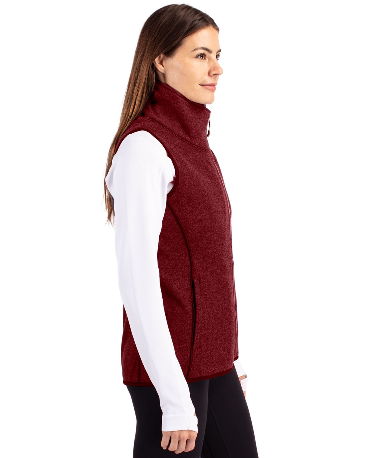 Cutter & Buck Mainsail Sweater-Knit Womens Full Zip Asymmetrical Vest 93
