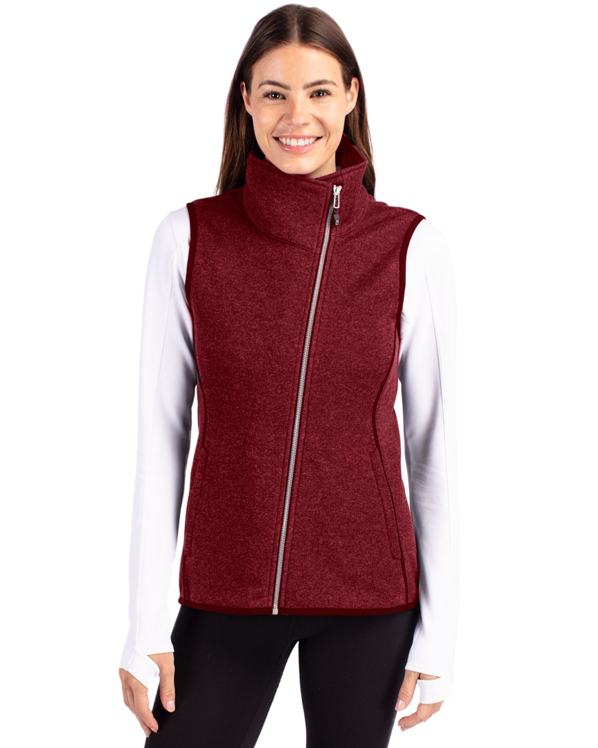 Cutter & Buck Mainsail Sweater-Knit Womens Full Zip Asymmetrical Vest 89