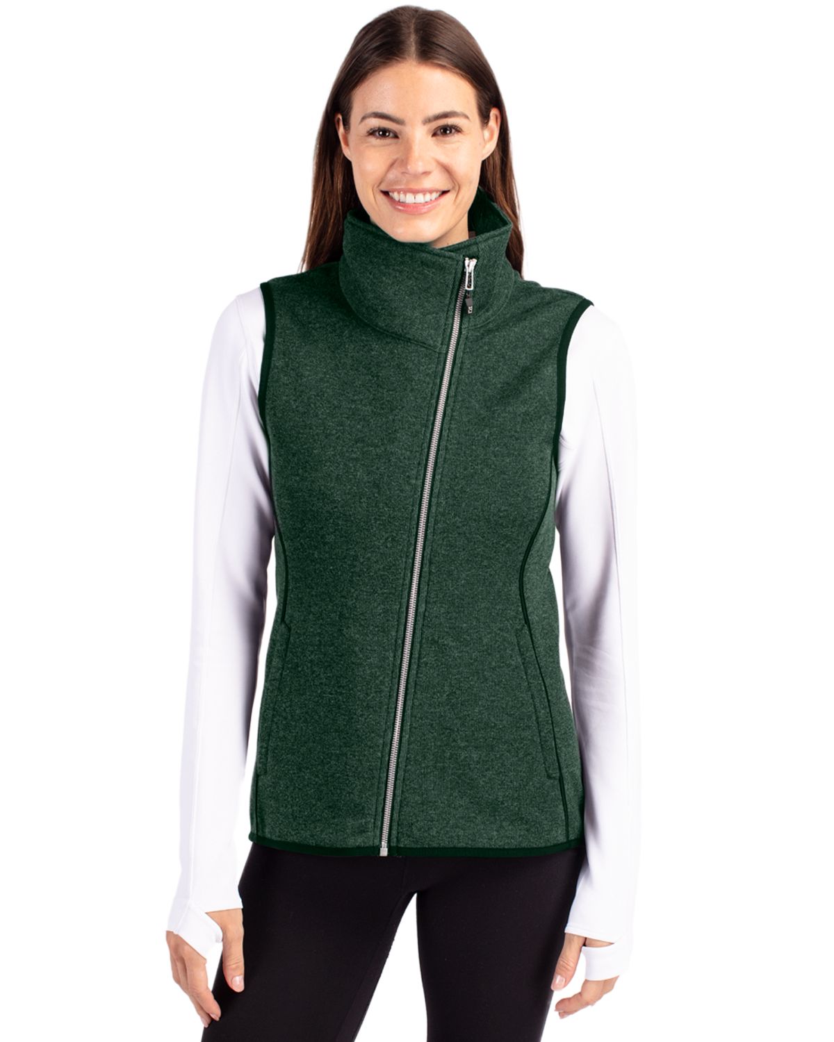 Cutter & Buck Mainsail Sweater-Knit Womens Full Zip Asymmetrical Vest 103