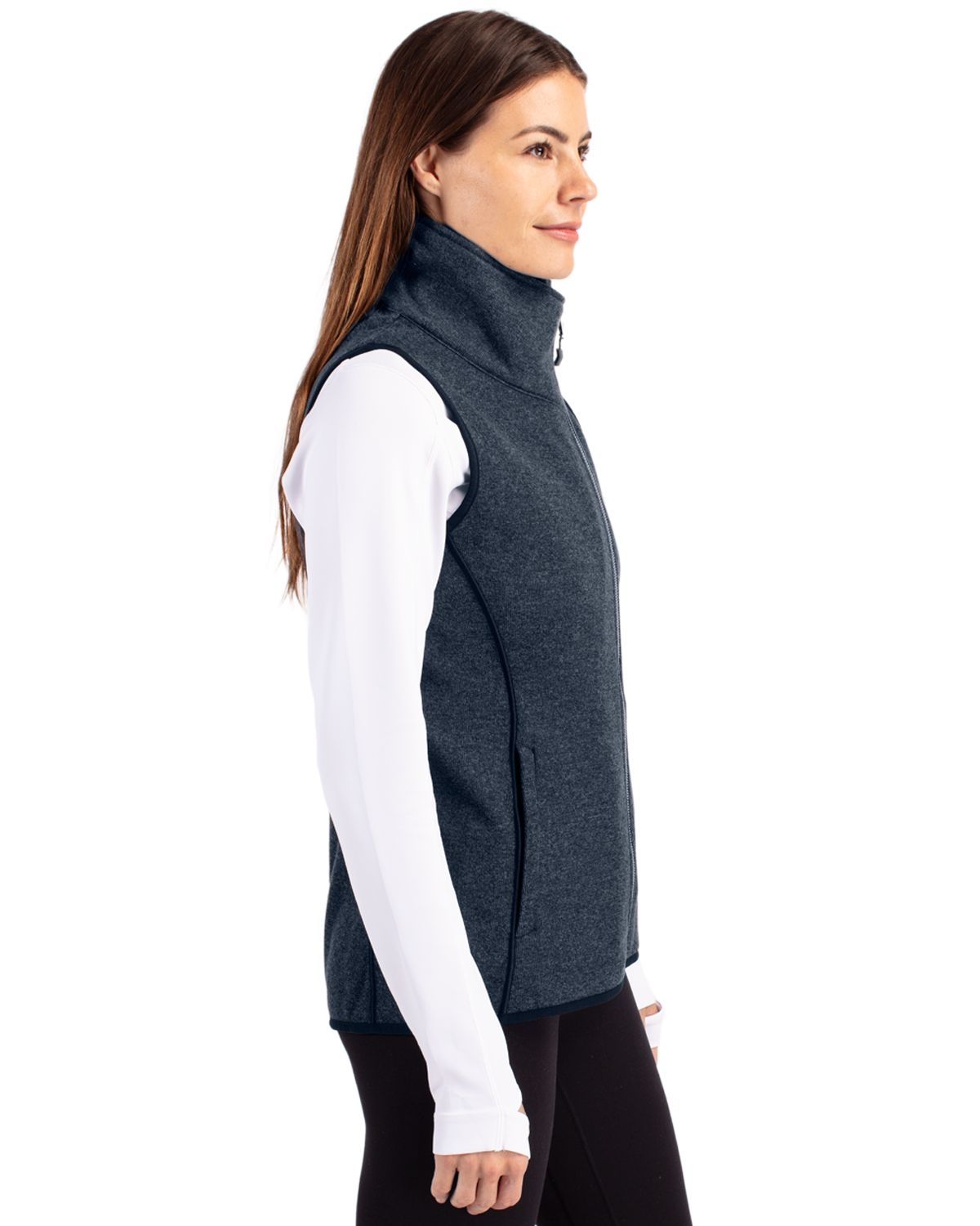 Cutter & Buck Mainsail Sweater-Knit Womens Full Zip Asymmetrical Vest 139