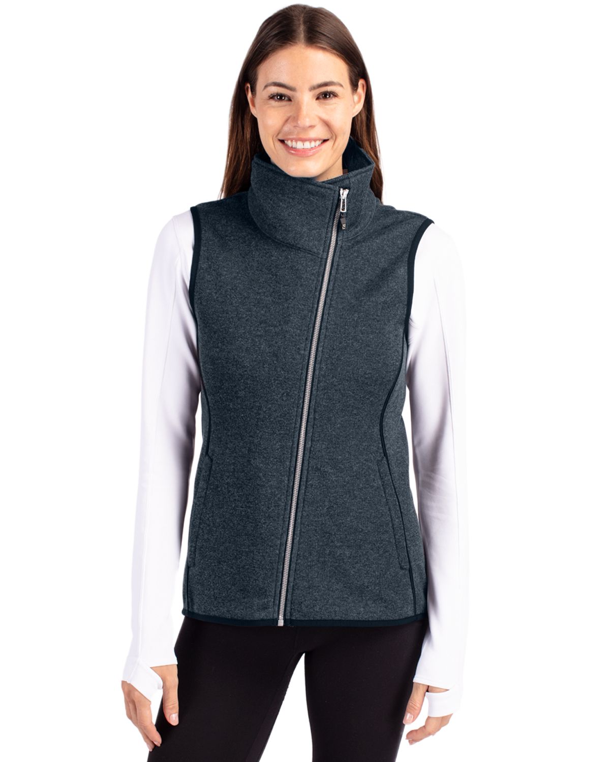 Cutter & Buck Mainsail Sweater-Knit Womens Full Zip Asymmetrical Vest 137