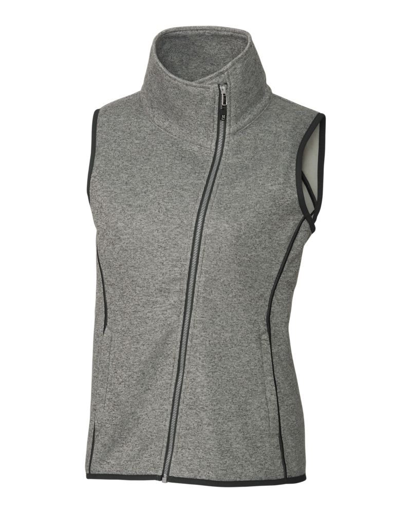 Cutter & Buck Mainsail Sweater-Knit Womens Full Zip Asymmetrical Vest 141