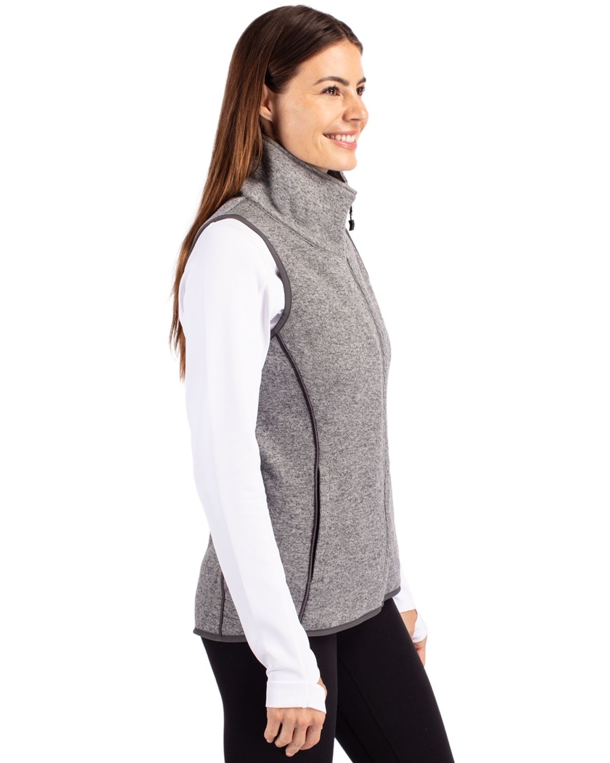 Cutter & Buck Mainsail Sweater-Knit Womens Full Zip Asymmetrical Vest 104