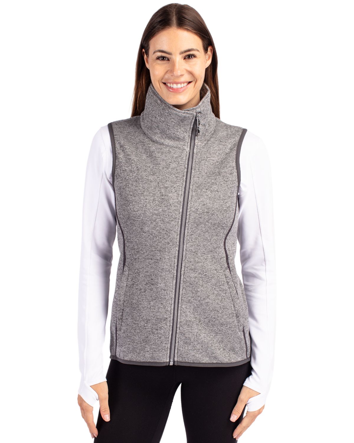 Cutter & Buck Mainsail Sweater-Knit Womens Full Zip Asymmetrical Vest 142