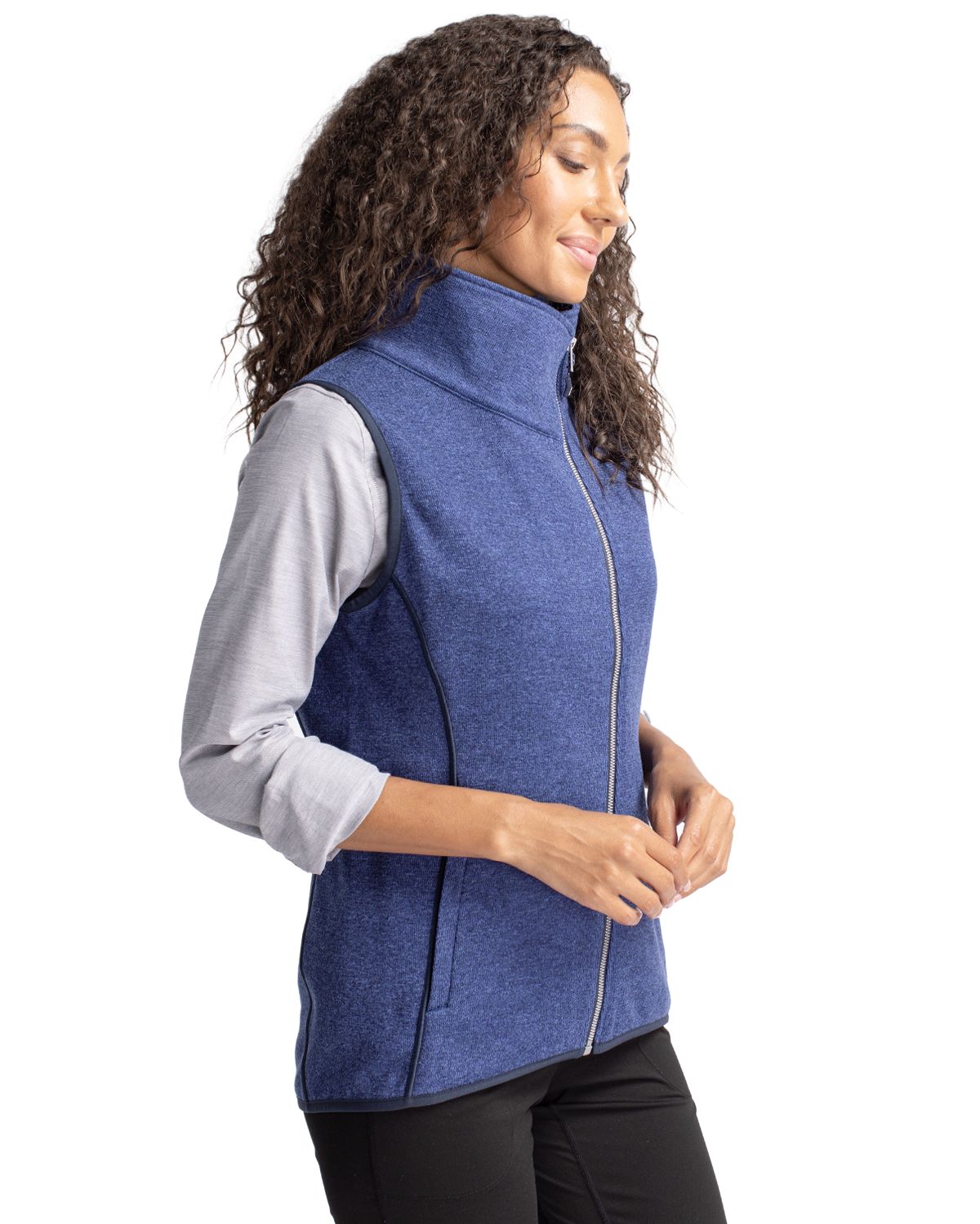 Cutter & Buck Mainsail Sweater-Knit Womens Full Zip Asymmetrical Vest 145