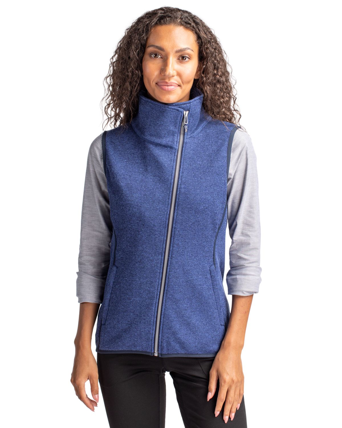 Cutter & Buck Mainsail Sweater-Knit Womens Full Zip Asymmetrical Vest 100