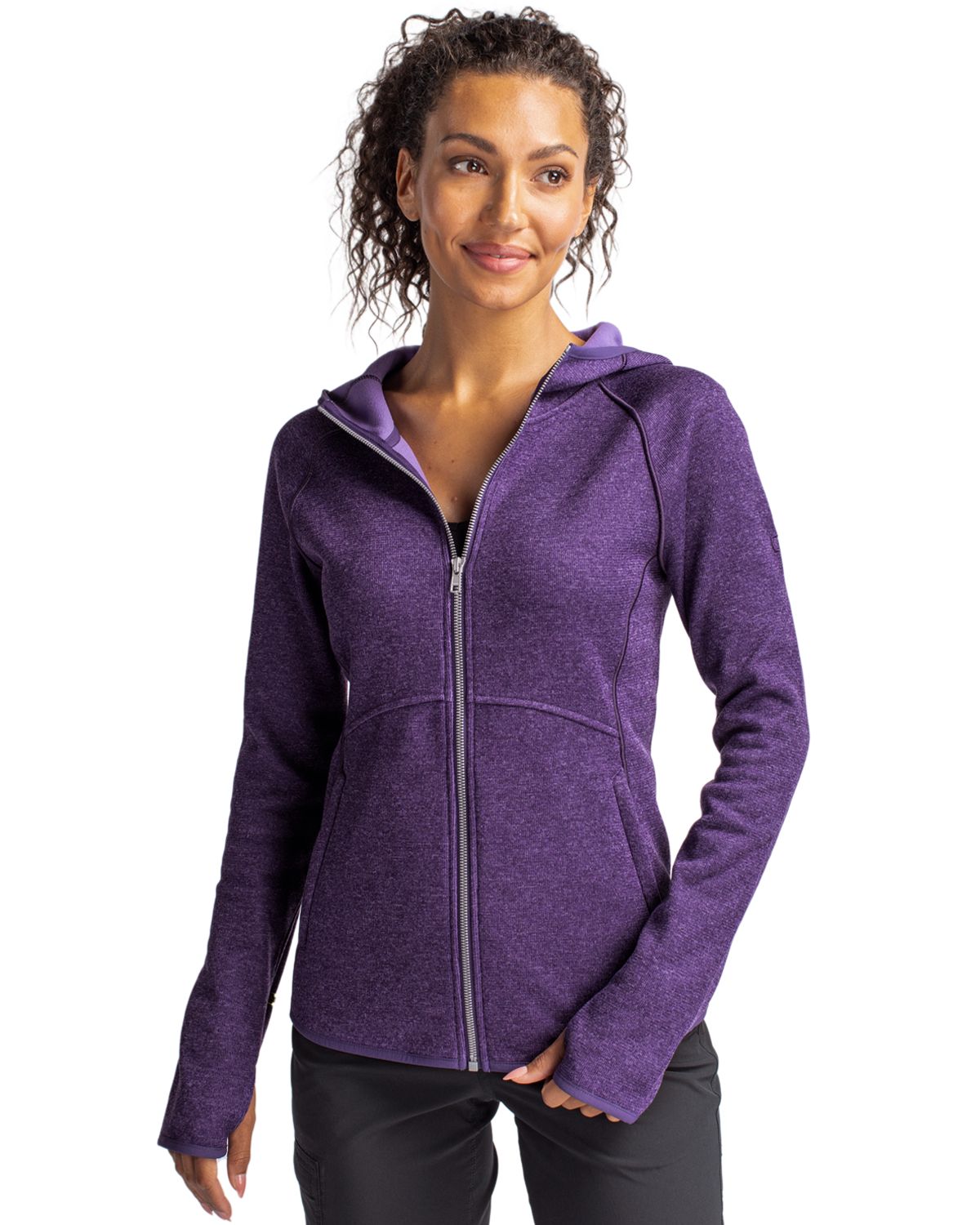 Cutter & Buck Mainsail Sweater-Knit Womens Full Zip Hooded Jacket 124