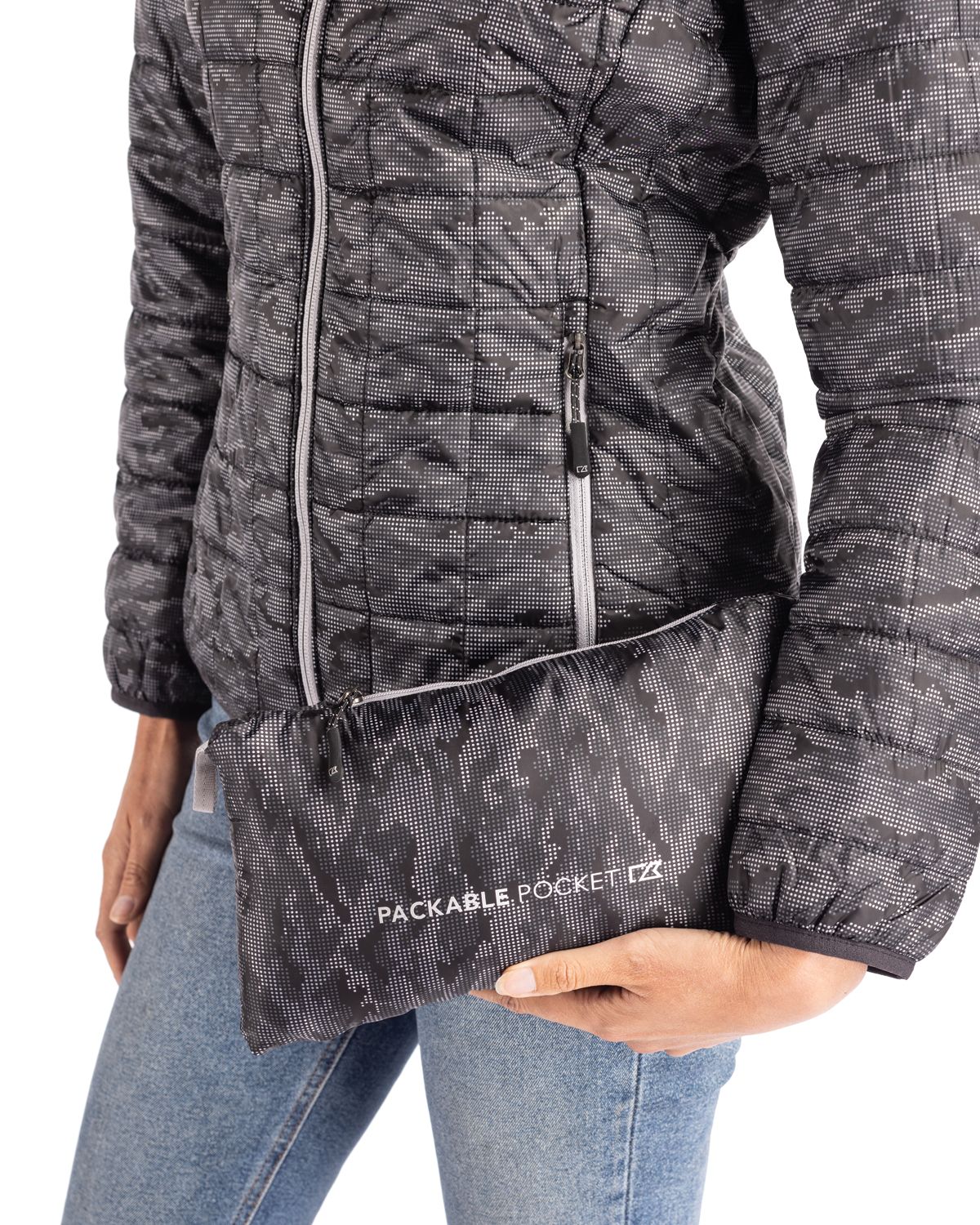 Cutter & Buck Rainier Recycled Insulated Printed Puffer Womens Full Zip Jacket 43