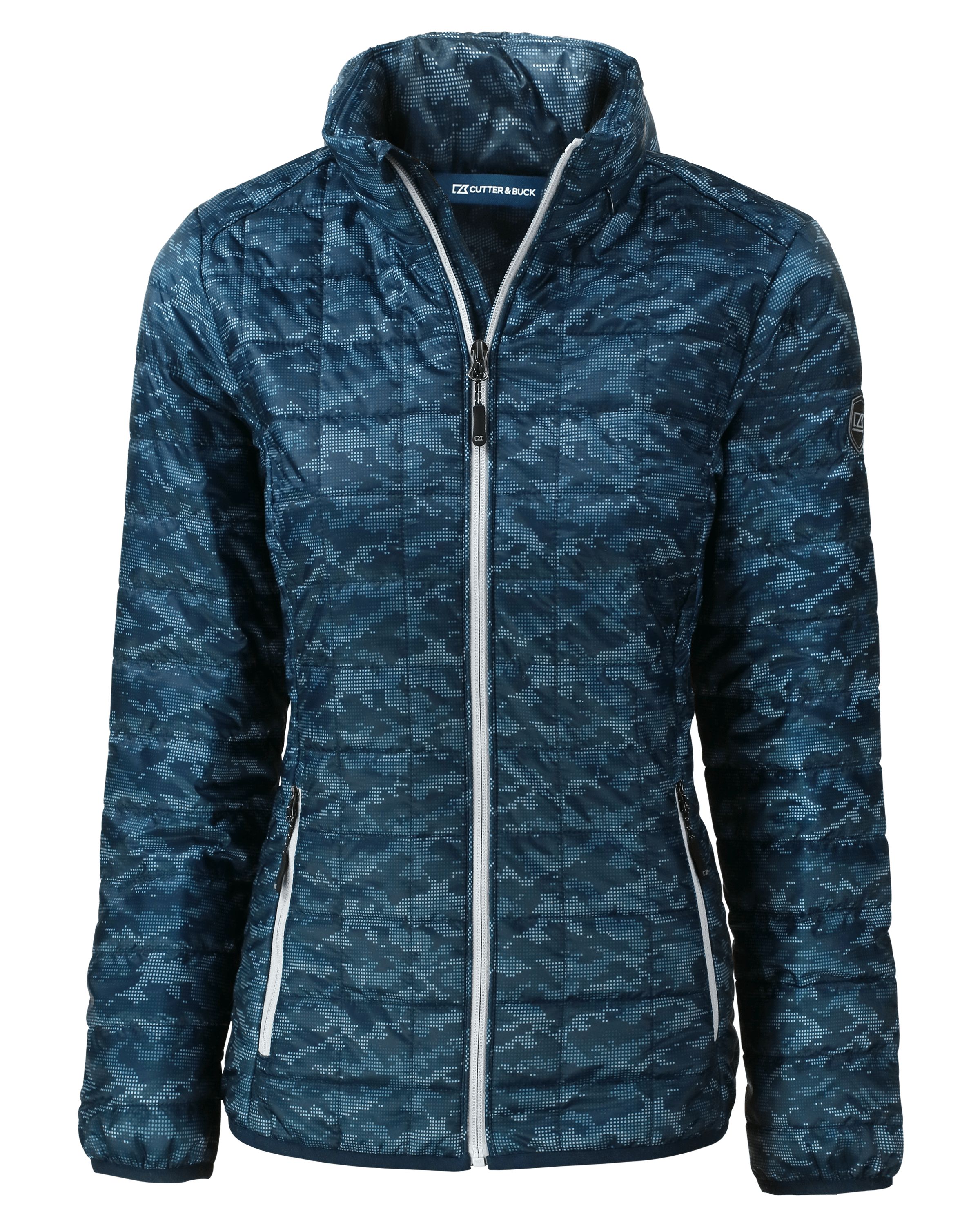 Cutter & Buck Rainier Recycled Insulated Printed Puffer Womens Full Zip Jacket 12